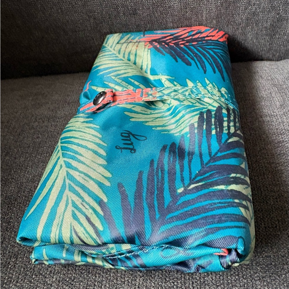 Lug Eco Shopper Packable Tote Bag – Tropical Ocean Blue Palm Fronds Orange Navy